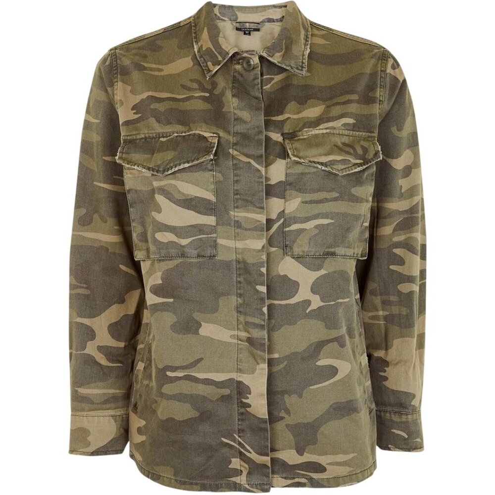 Topshop Sampson Camo Utility Shirt‎ Jacket Green Sz 6 Pockets Shacket Camouflage